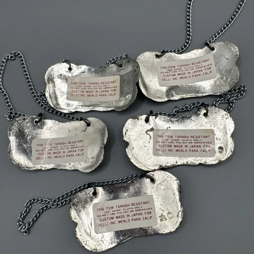 Vintage MC Delli Inc Silver Plate Decanter Liquor Tags Labels Set of 5 Japan